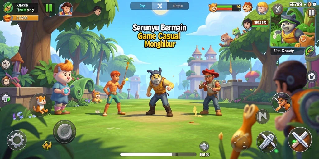 Screenshot dari gameplay EE789 yang penuh warna dan menyenangkan.