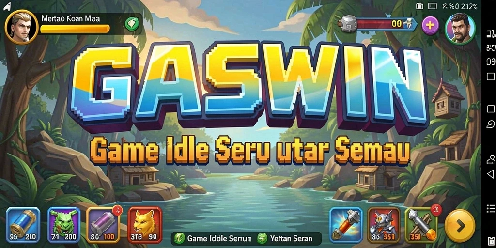 Screenshot gameplay GASWIN menampilkan aksi koleksi sumber daya yang mengasyikkan.