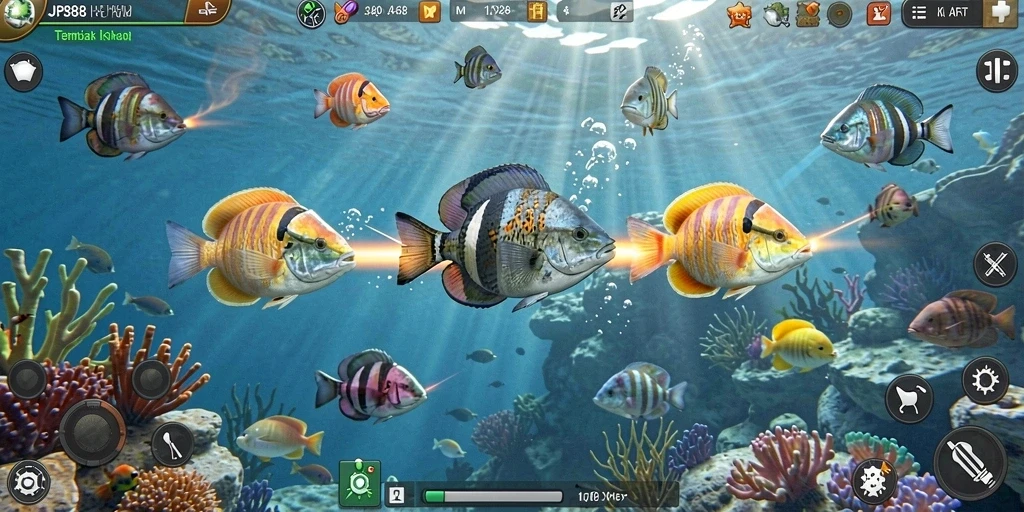 Screenshot utama JPS88 menampilkan aksi seru dalam menembak ikan.