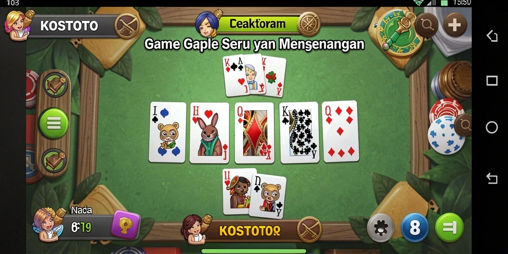 Screenshot KOSTOTO menampilkan gameplay Gaple yang seru dan interaktif.
