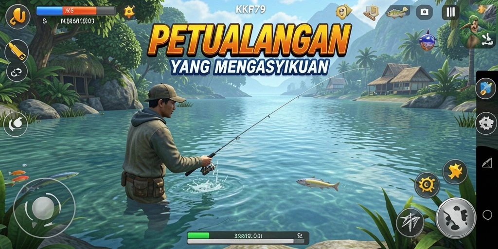 Tampilan gameplay KPK79 dengan aksi memancing yang seru.