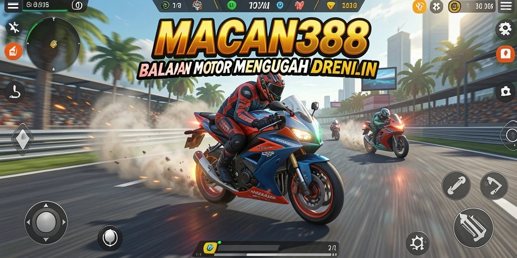 Gameplay MACAN388 menunjukkan aksi balapan motor yang mendebarkan.