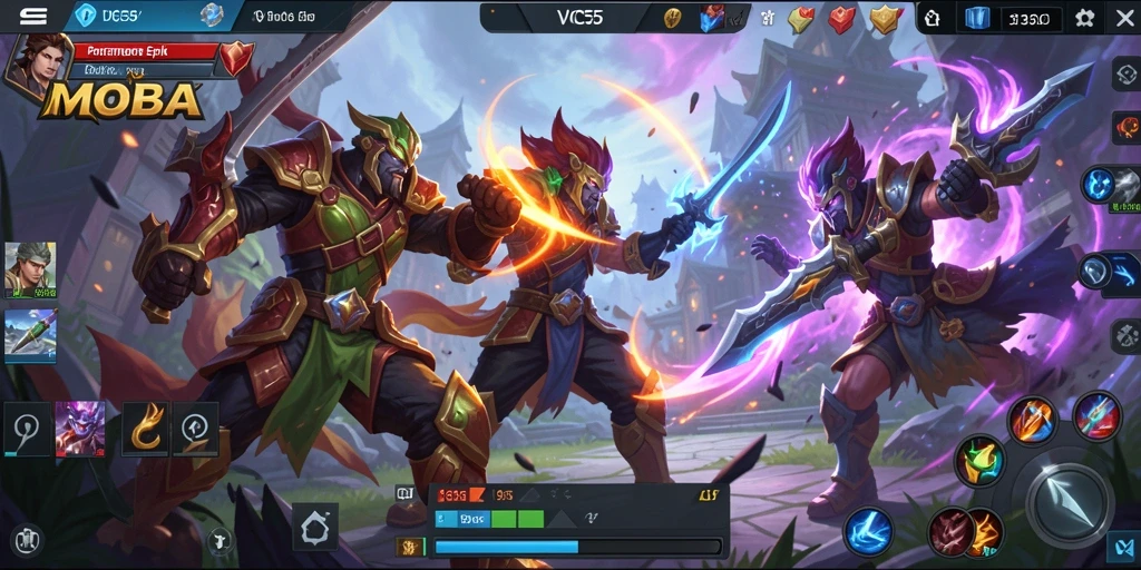 Tampilan aksi seru dalam gameplay MOBA VC55.