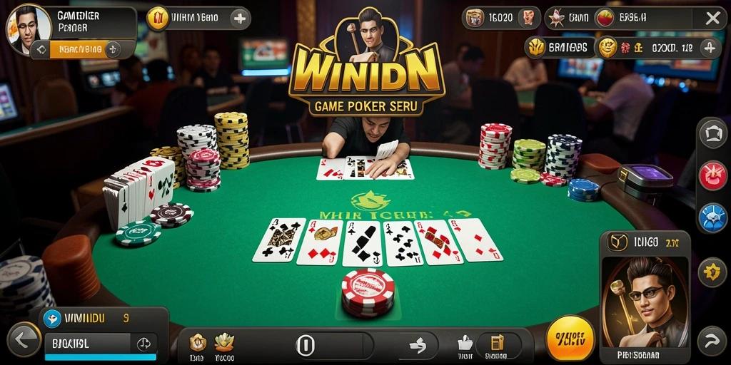 Screenshot gameplay WINIDN dengan pemain berkompetisi di meja poker.